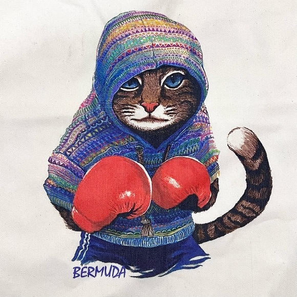 Bermuda Boxer Cat Feline Canvas Drawstring Backback Tote Travel Bag - Picture 2 of 3